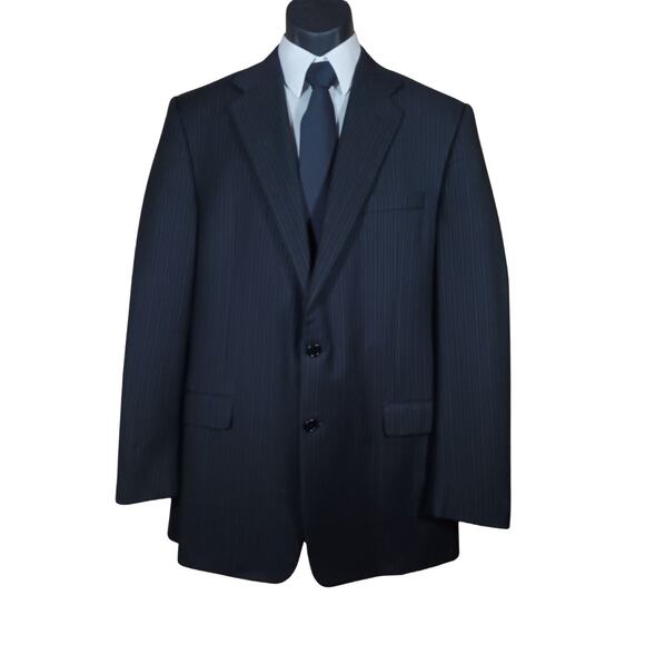 Hickey Freeman Madison 44L Blazer Black Multi-Stripe Loro Piana Super 130s Wool - Picture 1 of 10